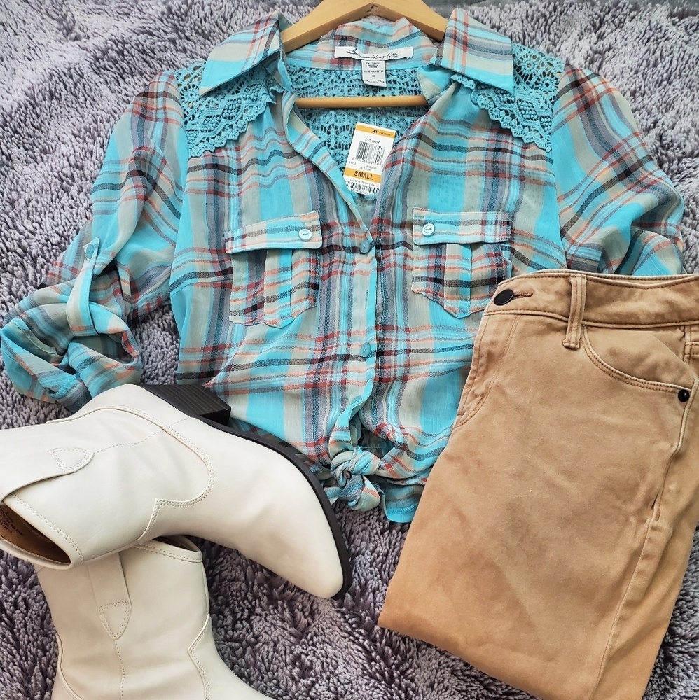 American Rag sheer flannel top